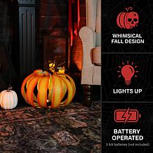 Haunted Hill Farm 1.2-Ft. Metal LED 3D Pumpkin Lantern Decoration f...