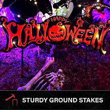 Haunted Hill Farm 1.7-Ft. LED Black Happy Halloween Sign with Ghost...