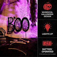 Haunted Hill Farm 2.3-Ft. LED Metal “Boo” Decoration with Stake for...