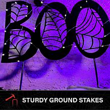 Haunted Hill Farm 2.3-Ft. LED Metal “Boo” Decoration with Stake for...