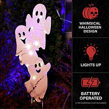 Haunted Hill Farm 2.7-Ft. LED Metal Stacked Ghost Decoration for In...