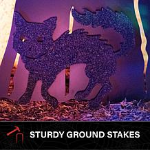 Haunted Hill Farm 3-Ft. Black Metal Lighted Witch & Cat Decoration ...