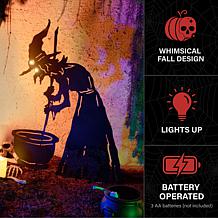 Haunted Hill Farm 3-Ft. Black Metal Lighted Witch & Cat Decoration ...