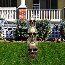 Haunted Hill Farm 3' Golden Skull Stack Pre-lit LED Resin Figurine  