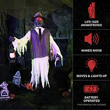 Haunted Hill Farm 5.9-Ft. Animated Zombie Animatronic with Lantern
