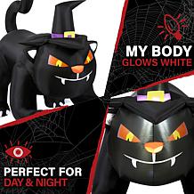 Haunted Hill Farm 6' Wide Pre-Lit Inflatable Black Cat w/Witch Hat