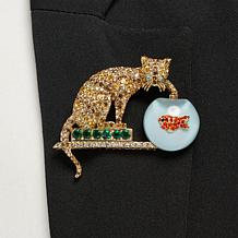 Heidi Daus "Fishing" Cat & Fish Crystal Pin