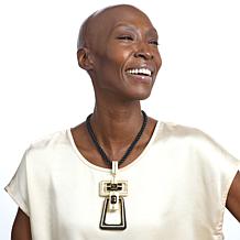 Heidi Daus New Century Enamel Pendant and Black Cord Necklace 