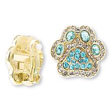 Heidi Daus Pretty Paw Print Blue Crystal Goldtone Earrings