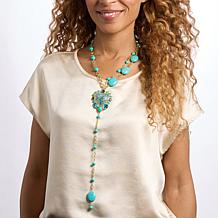 Heidi Daus Santa Fe 20-3/4" Goldtone Blue Stone Heart Drop Y-Necklace