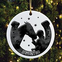 Horse and Rider Personalized Round Ceramic Ornament