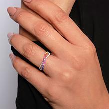 House of Ellure Sterling Silver Sapphire & Zircon Crossover Band Ring