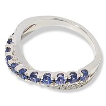 House of Ellure Sterling Silver Sapphire & Zircon Crossover Band Ring