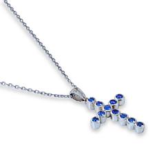 House of Ellure Sterling Silver Sapphire Cross Pendant with 18" Chain
