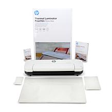 HP QL122 Laminator Bundle w/Bonus Trimmers & 155 Laminating Pouches