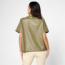 HUE Faux Leather Short-Sleeve Button-Up Shirt