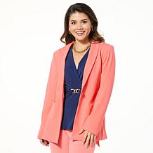 IMAN Global Chic Belted Crepe Knit Blazer