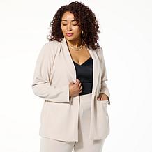 IMAN Global Chic Belted Crepe Knit Blazer