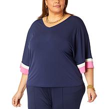IMAN Global Chic Colorblock V-Neck Top