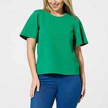 IMAN Global Chic Crepe Knit Flounce Sleeve Top 