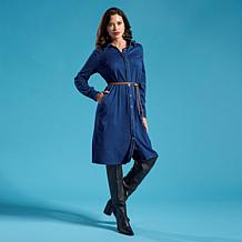 IMAN Global Chic Denim Dress with Faux Leather Belt