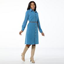 IMAN Global Chic Denim Dress with Faux Leather Belt