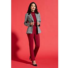 IMAN Global Chic Faux Leather Trimmed Ponte Blazer