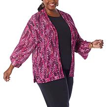 IMAN Global Chic Feather Print Herringbone Mesh Knit Topper