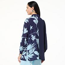 IMAN Global Chic Half-Printed Button-Front Blouse