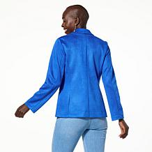 IMAN Global Chic Luxe Faux Suede Double-Breasted Blazer