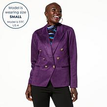 IMAN Global Chic Luxe Faux Suede Double-Breasted Blazer