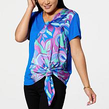 IMAN Global Chic Mixed Media Asymmetric Scarf Top