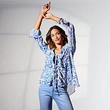 IMAN Global Chic Printed Flounce Tie-Front Blouse