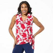 IMAN Global Chic Printed Knit Sleeveless Tie-Front Top with Collar