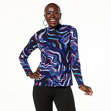 IMAN Global Chic Printed Mesh Mock-Neck Top