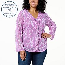 IMAN Global Chic Printed Ruffle-Front Blouse