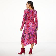 IMAN Global Chic Printed Runway Jersey Surplice Dress