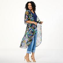 IMAN Global Chic Printed Woven Duster Cardigan