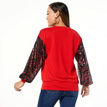 IMAN Global Chic Pullover Sweater with Sequin Sleeves
