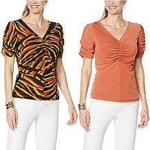 IMAN Global Chic Reversible Knit Top with Shirred Details