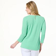 IMAN Global Chic Ribbed Top with Embellished Neckline
