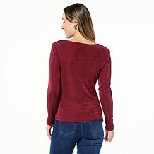 IMAN Global Chic Shimmer Knit Drape Front Top