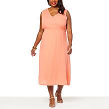 IMAN Global Chic Smocked Waist Gauze Midi Dress