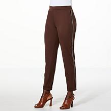 IMAN Global Chic Tapered Ponte Pant with Faux Leather Trim