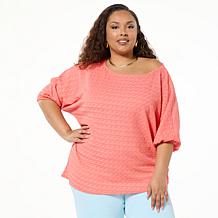 IMAN Global Chic Textured Knit Asymmetrical Dolman Sleeve Top
