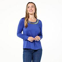 IMAN Global Chic Top with Jewel Embellished Neckline