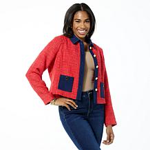 IMAN Global Chic Tweed Jacket with Denim Trim