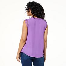 IMAN Global Chic Woven V-Neck Tank Top with Lace Trim