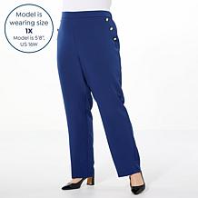 IMAN Global Chic Woven Wide-Leg Pant with Button Details