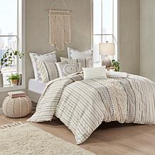 INK+IVY Imani Cotton Printed Duvet Cover Set w/ Chenille - Full/Queen